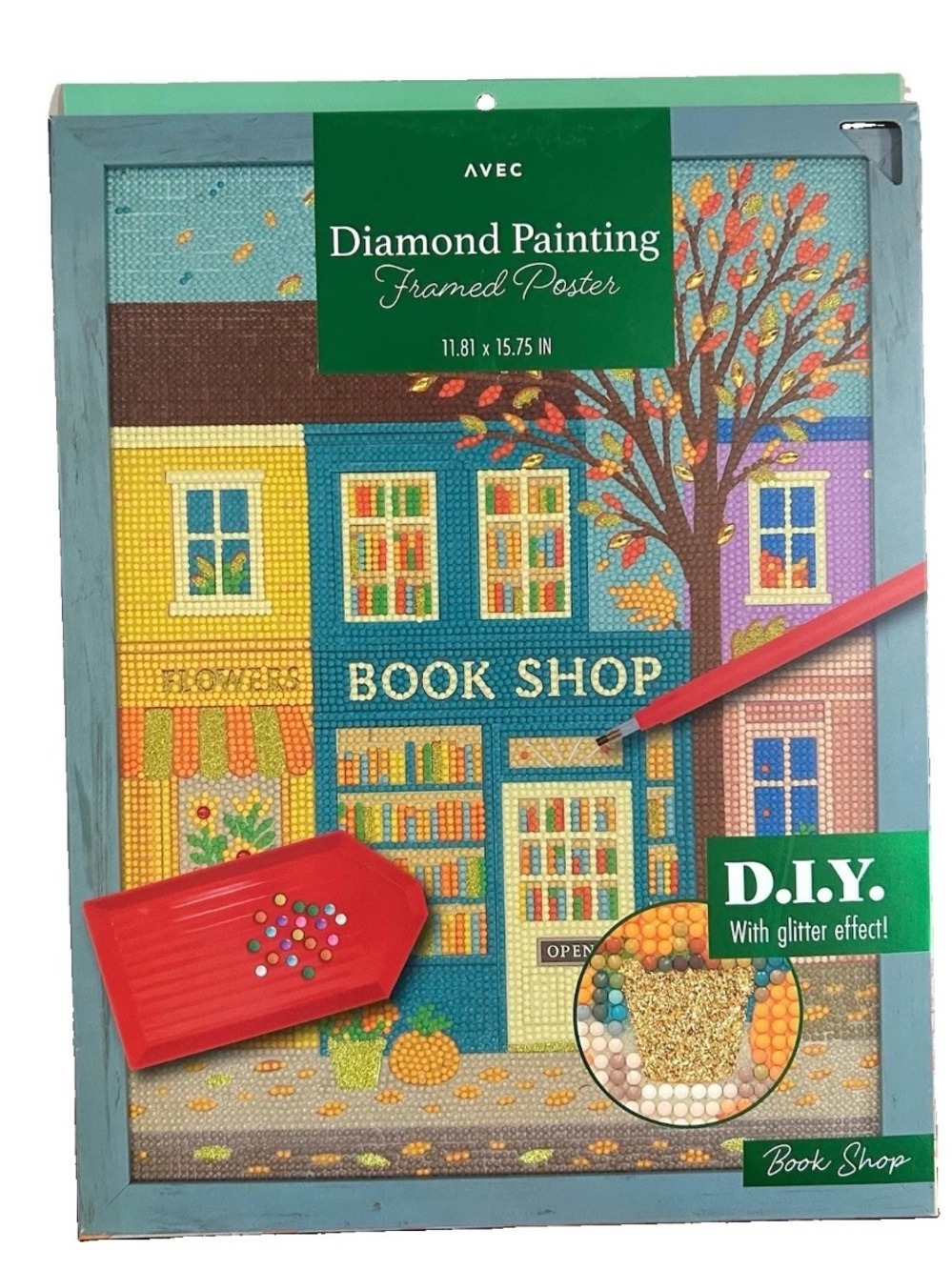 Diamond Painting Kit “Book Shop" Framed Poster 11”x15”  DIY Craft New in Box